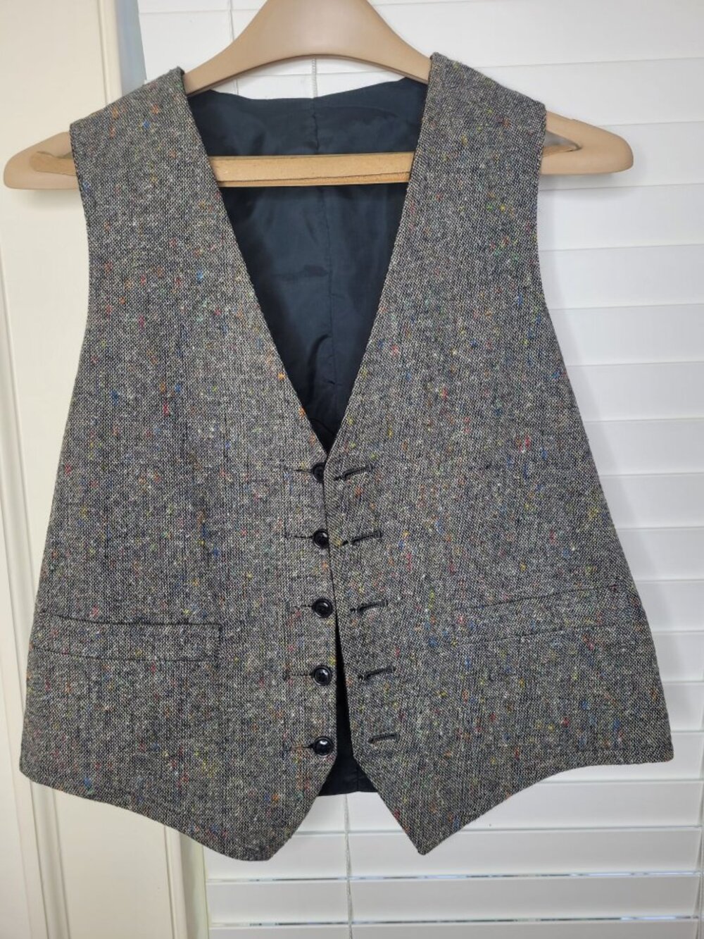 VTG Mens Reversible Tweed & Black Velvet Button Vest Old Money Classic Academia